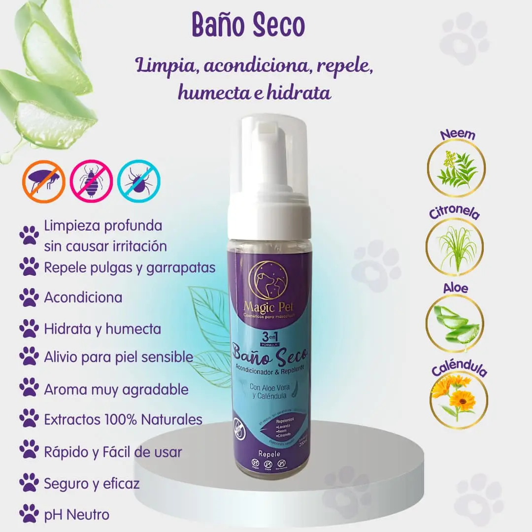 Baño seco Magic Pet con acción repelente y control de mal olor para mascotas