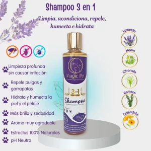 Shampoo natural repelente contra pulgas y garrapatas Magic Pet
