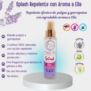Splash natural repelente contra pulgas y garrapatas Ella Magic Pet